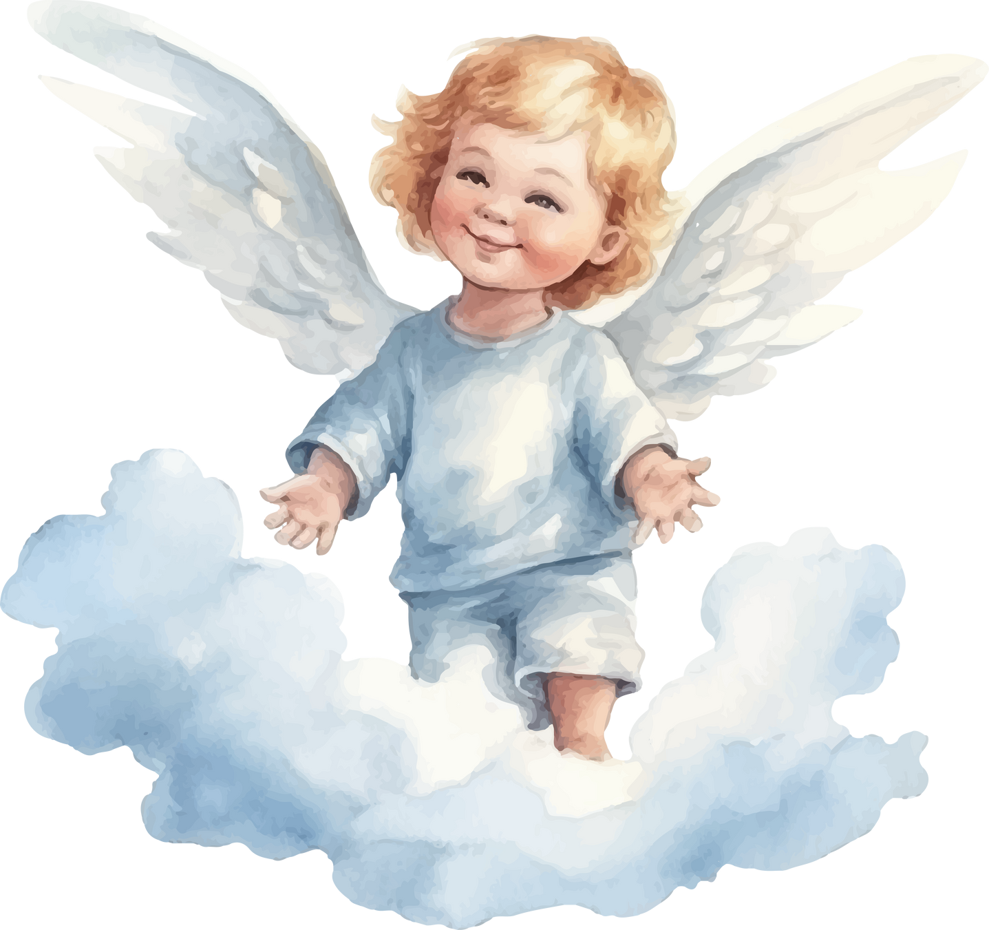 angel on cloud watercolor illustration